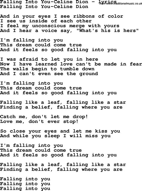 falling into you lyrics